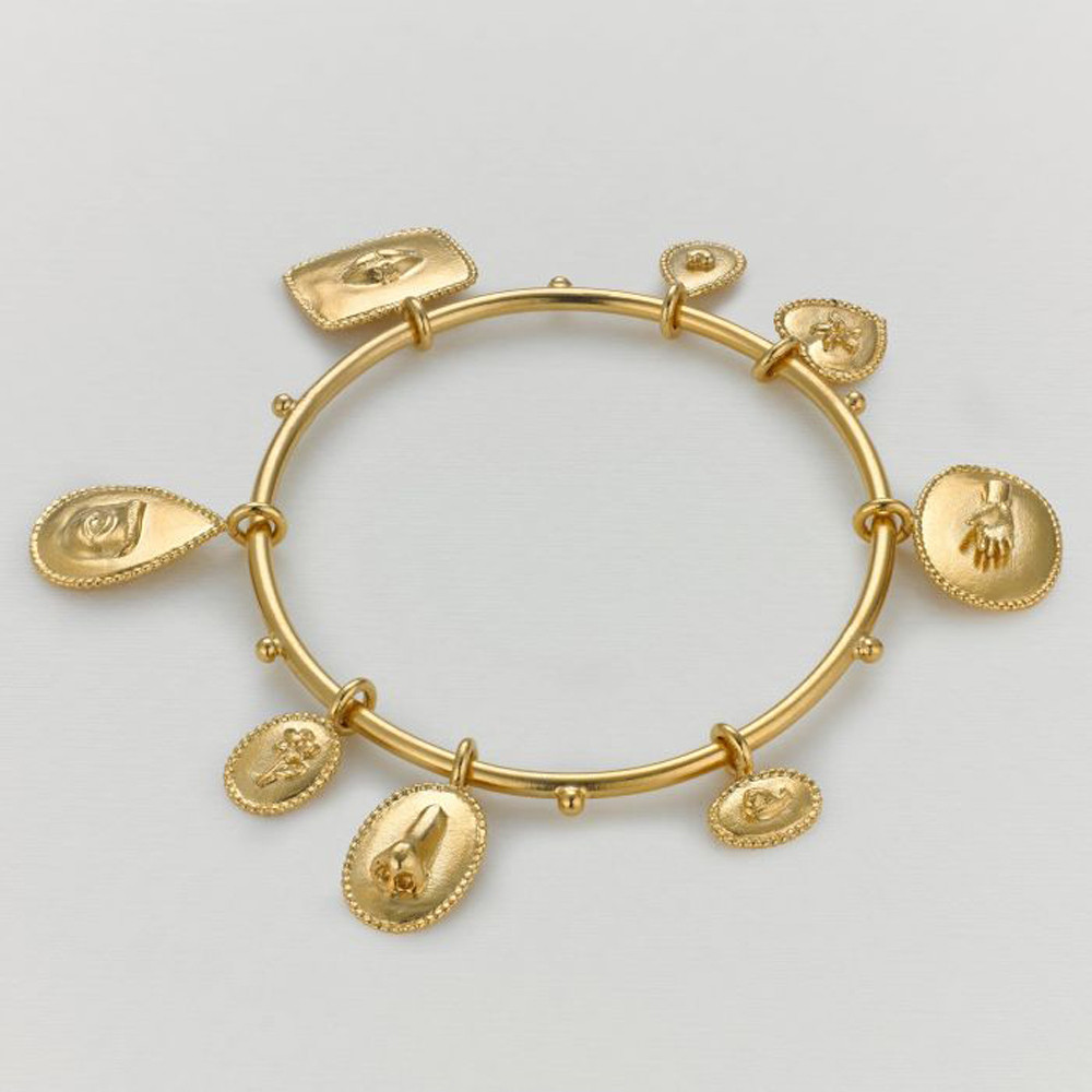 Gold Sensory Devotion Large Charm Bangle, Alex Monroe, tomfoolery