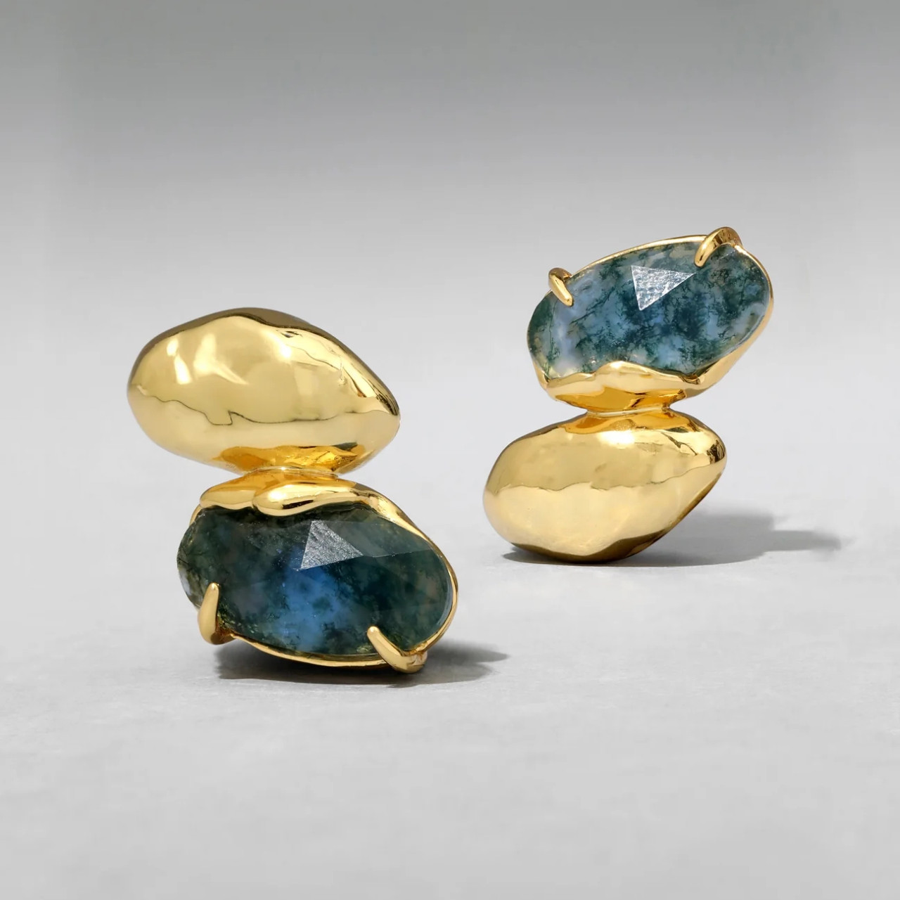 Brut Blue Moss Agate Mismatch Earrings, Alexis Bittar, tomfoolery