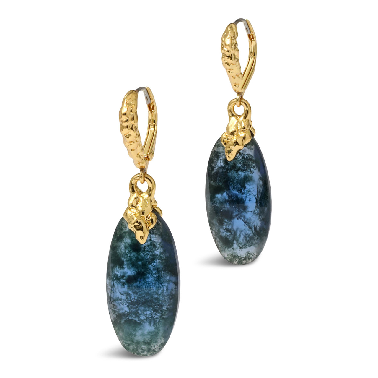 Brut Blue Moss Agate Drop Leverback Earrings, Alexis Bittar, tomfoolery