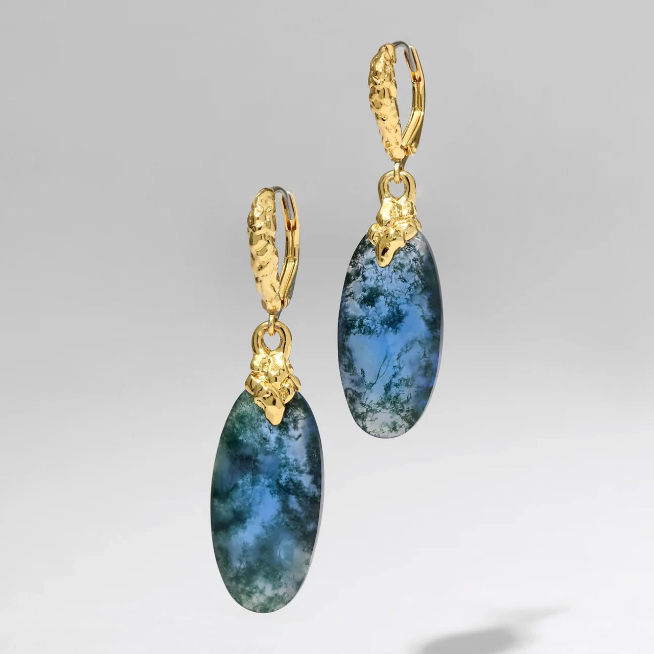 Brut Blue Moss Agate Drop Leverback Earrings, Alexis Bittar, tomfoolery