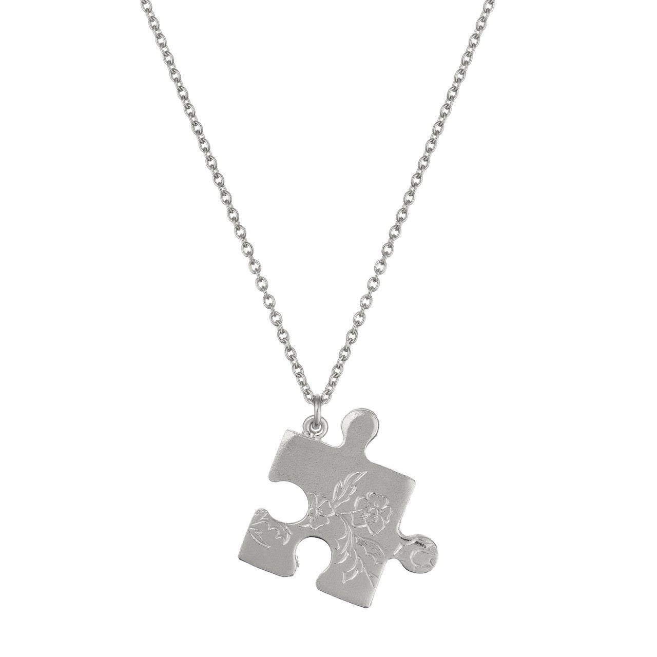 Silver Floral Puzzle Piece Necklace - Tomfoolery London