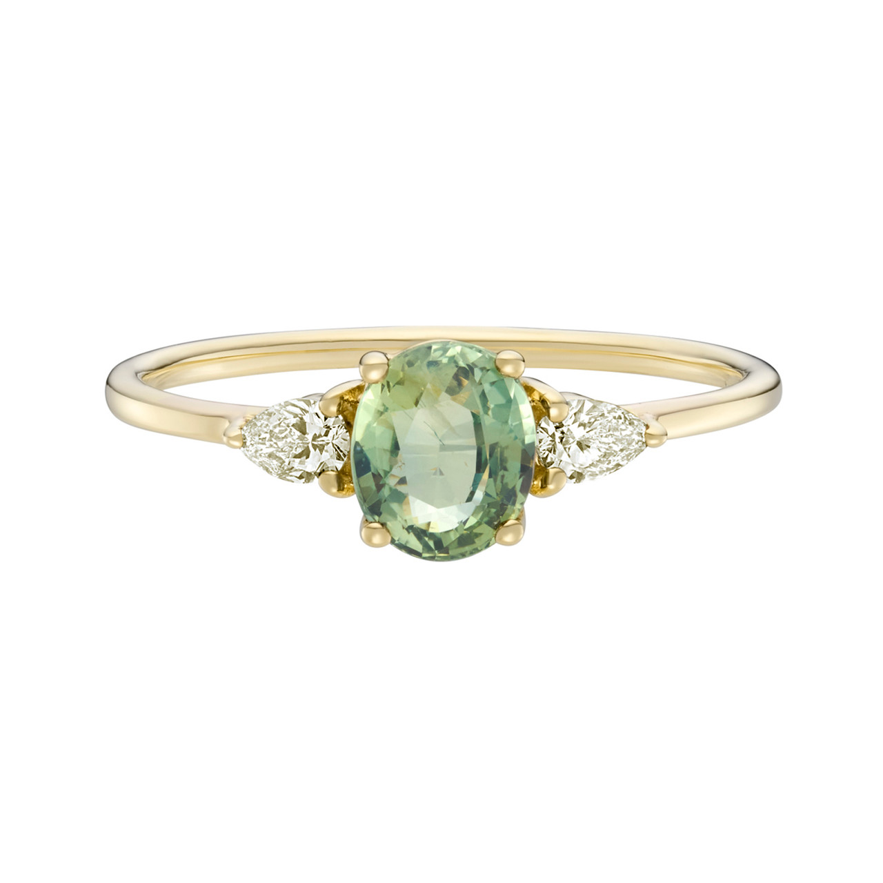 TRIO Oval Green Sapphire & Pear Diamond Three Stone Ring, tf House - Infinite, tomfoolery