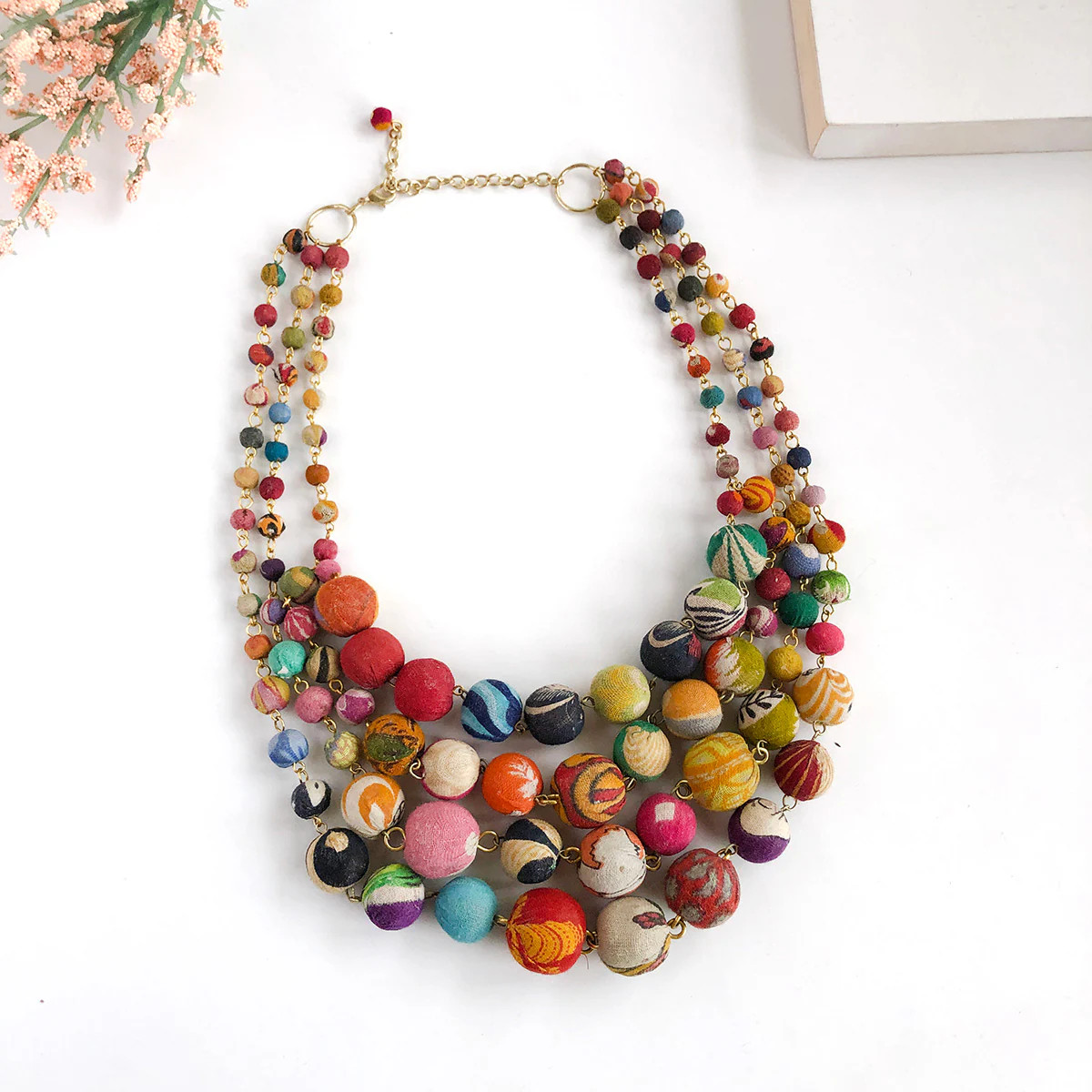 Cascading Kantha Beaded Statement Necklace, WorldFinds, tomfoolery