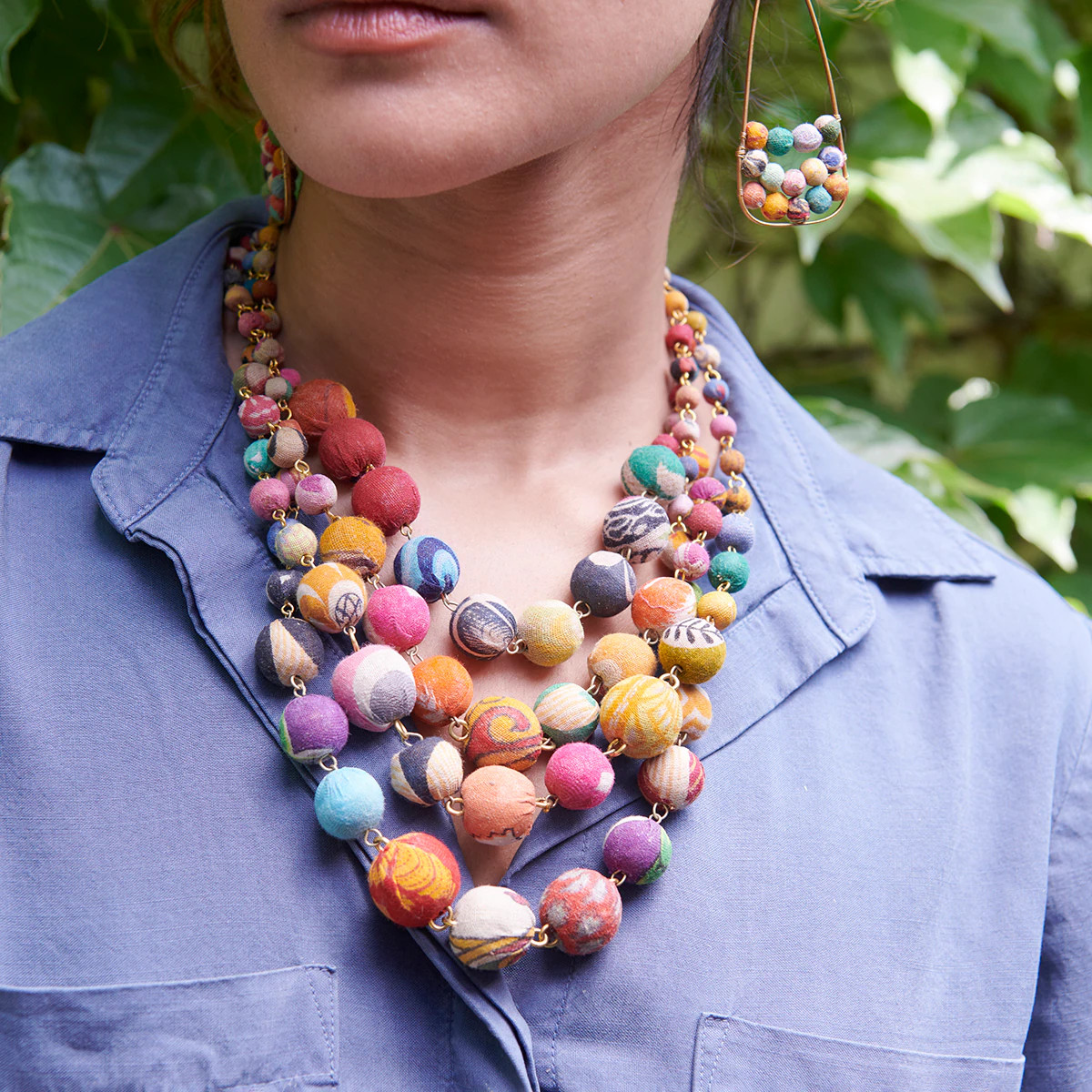 Cascading Kantha Beaded Statement Necklace, WorldFinds, tomfoolery