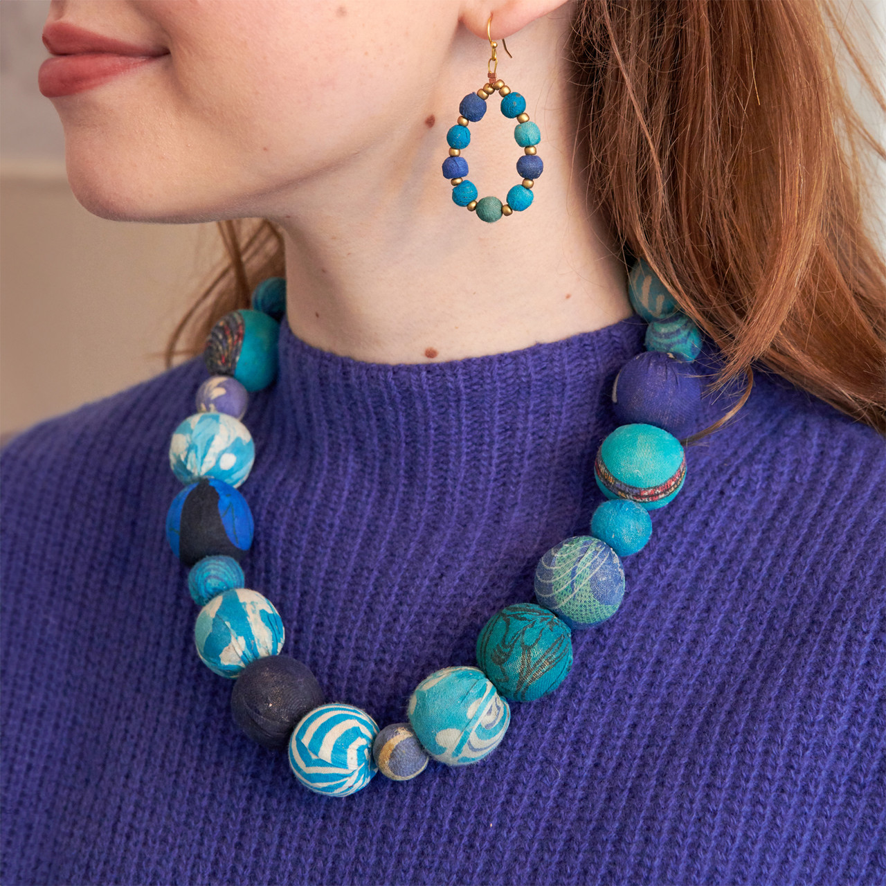 Kantha Azure Bauble Statement Necklace, WorldFinds, tomfoolery