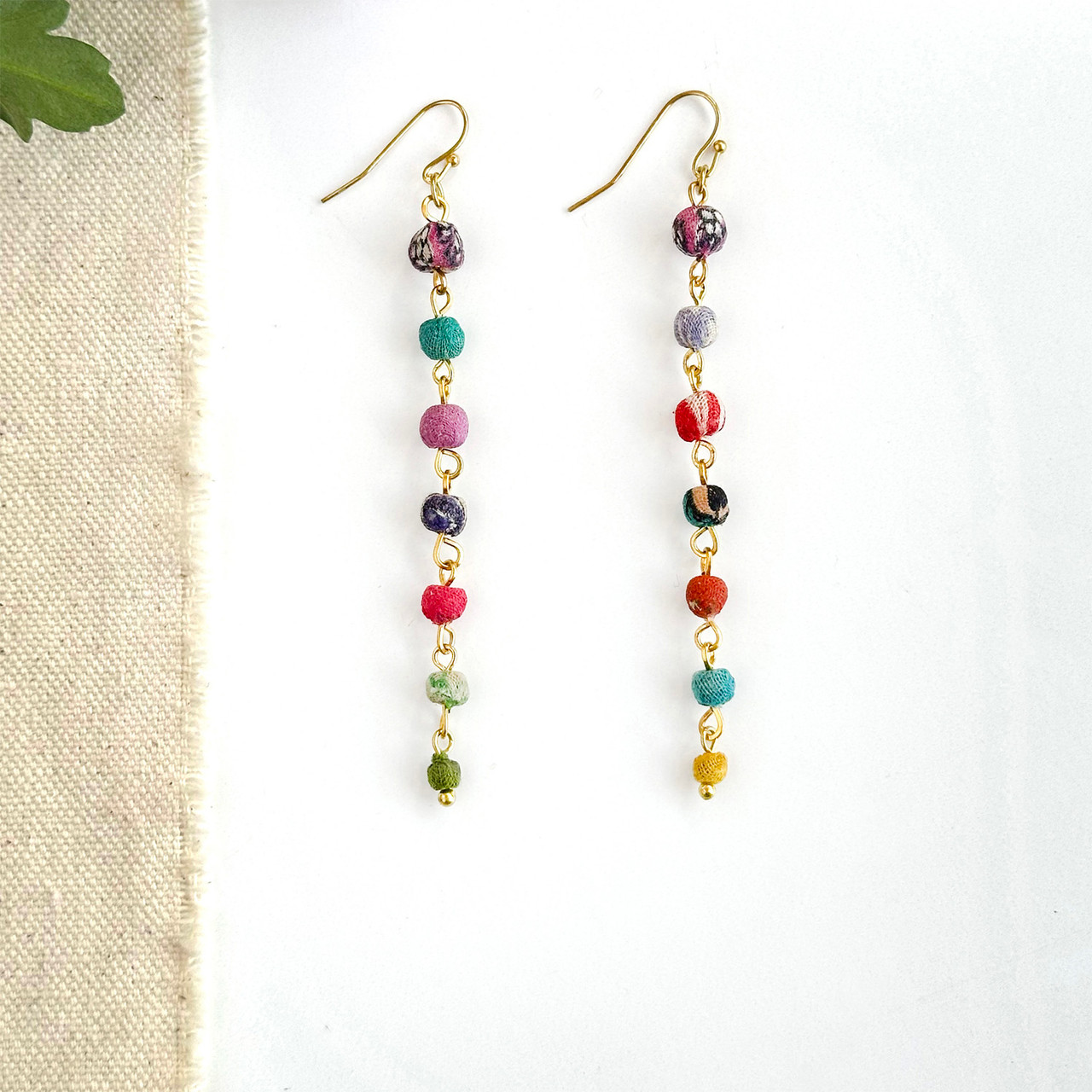 Kantha Milieu Linear Drop Earrings, WorldFinds, tomfoolery