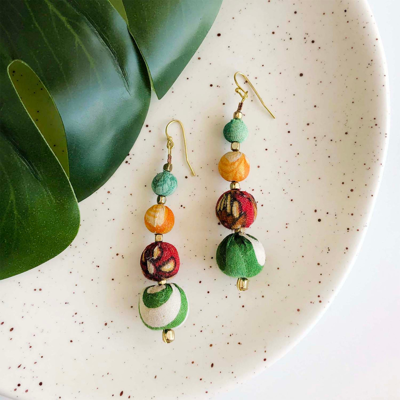 Graduated Kantha Drop Earrings, WorldFinds, tomfoolery