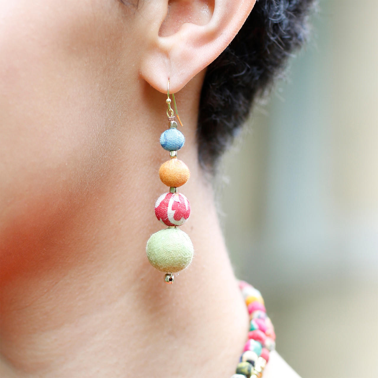 Graduated Kantha Drop Earrings, WorldFinds, tomfoolery