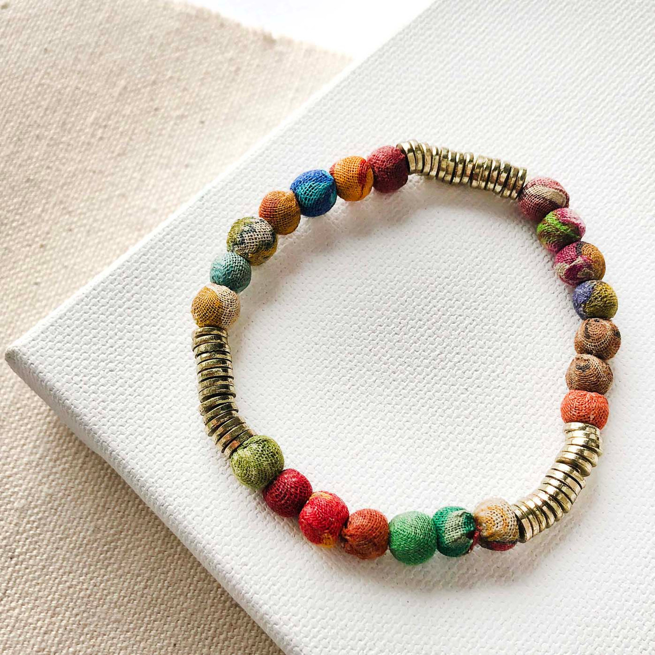 Kantha Paillette Beaded Bracelet, WorldFinds, tomfoolery