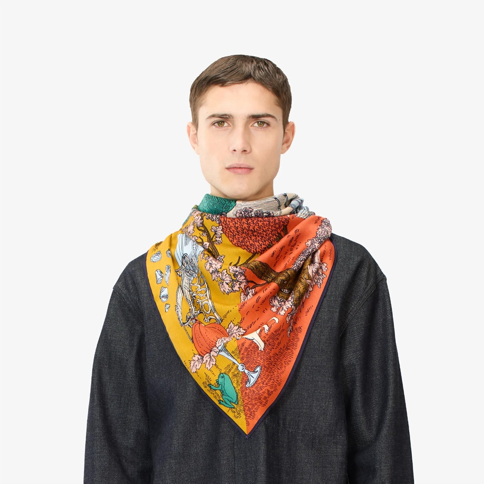 Square 130 Quatre Saisons Printed Scarf Natural, Inoui Editions, tomfoolery