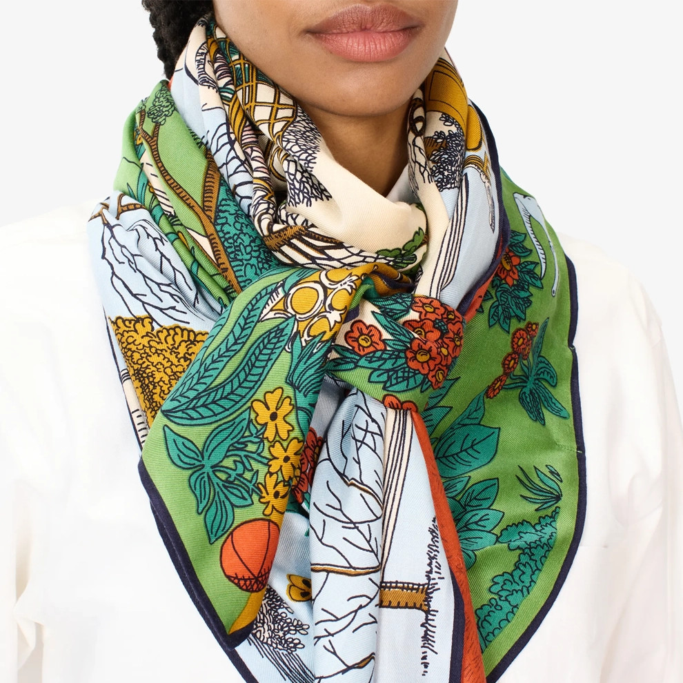 Square 130 Quatre Saisons Printed Scarf Natural, Inoui Editions, tomfoolery