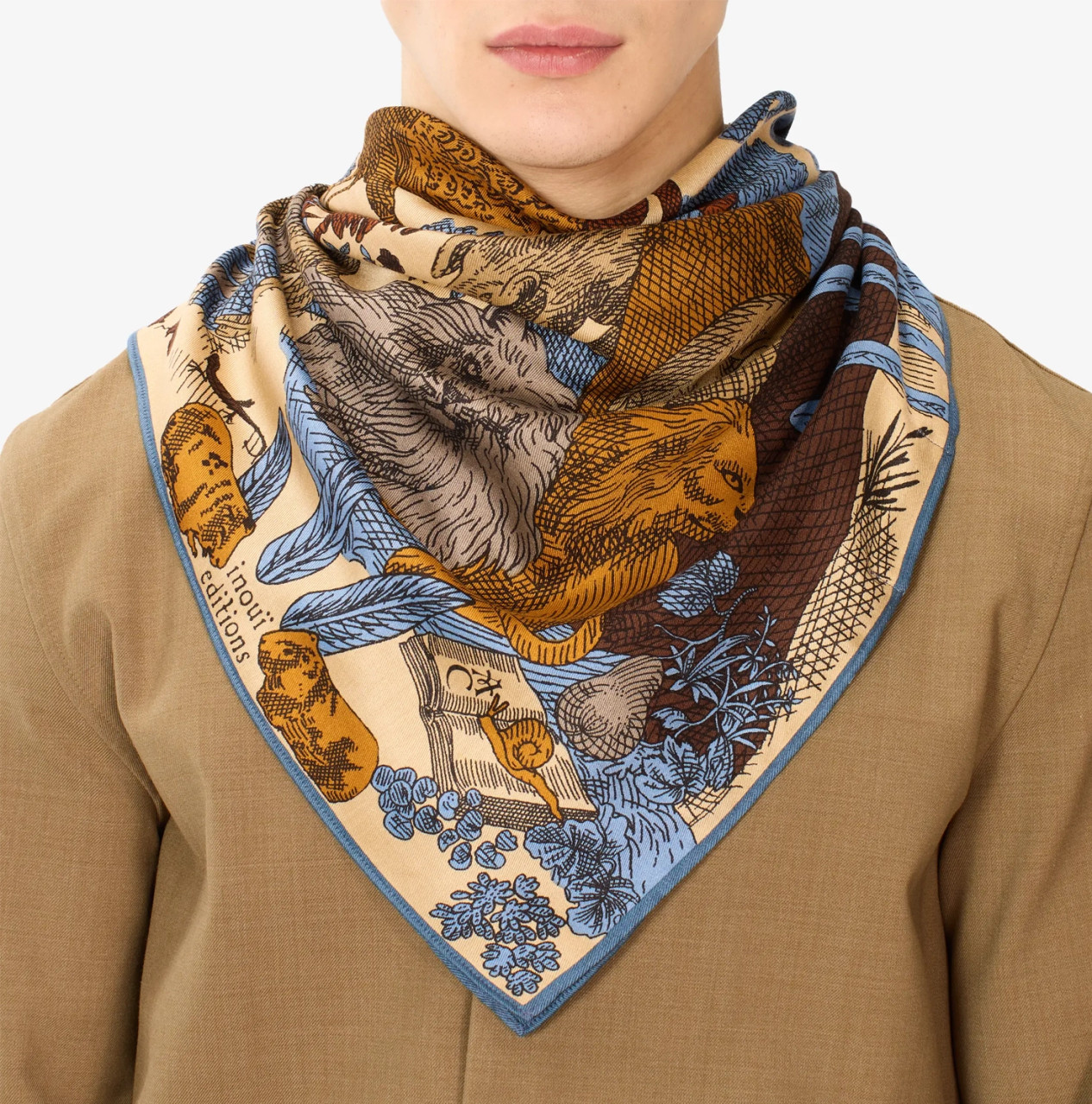 Square 100 Reve Printed Scarf Beige, Inoui Editions, tomfoolery