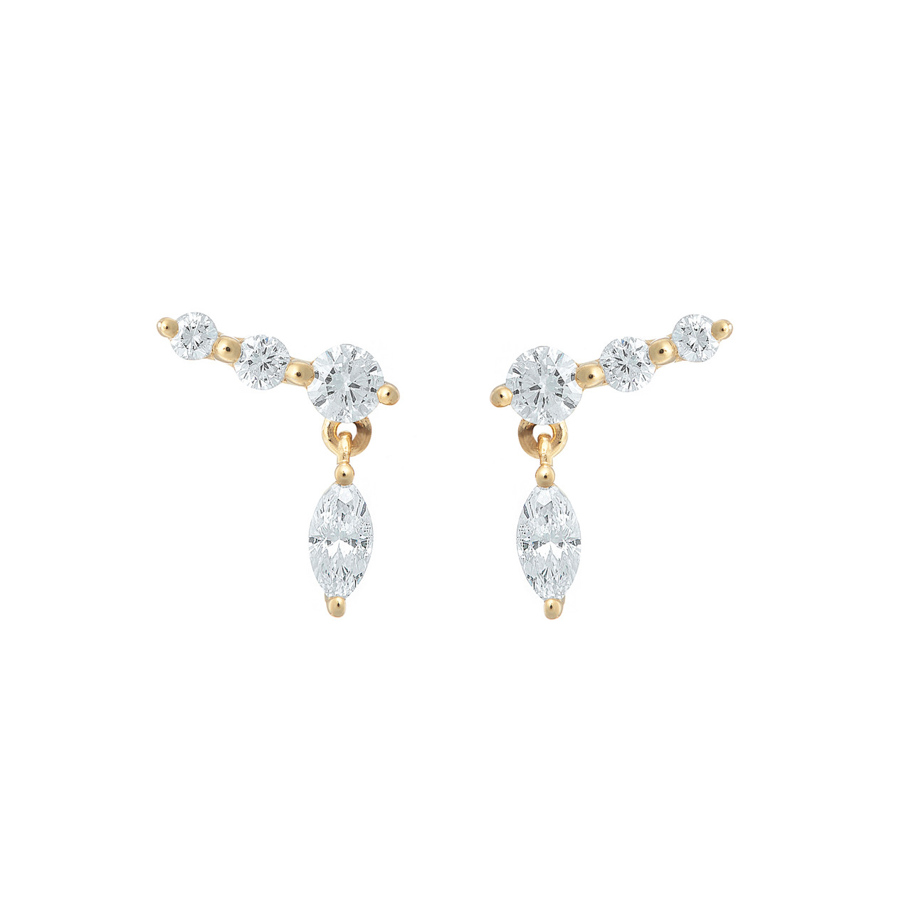 Gold & Marquise Diamond Drop Studs, tf House - Diamonds, tomfoolery