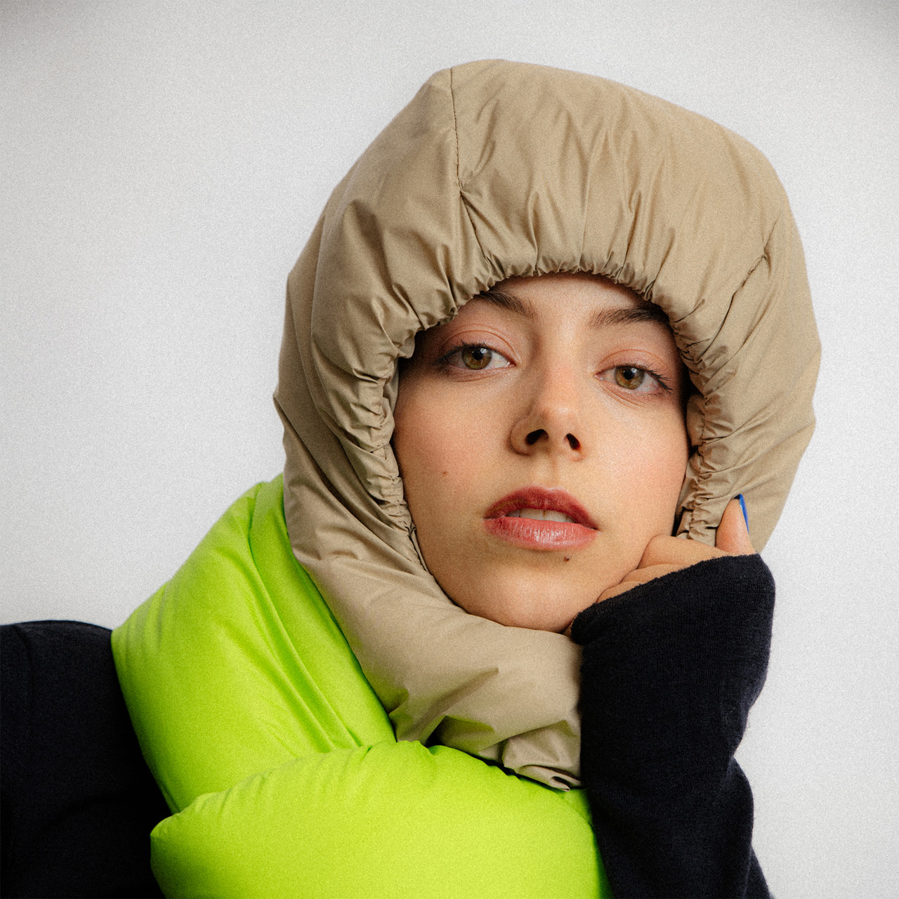 Water Repellent Padded Hood Beige, Abstract, tomfoolery