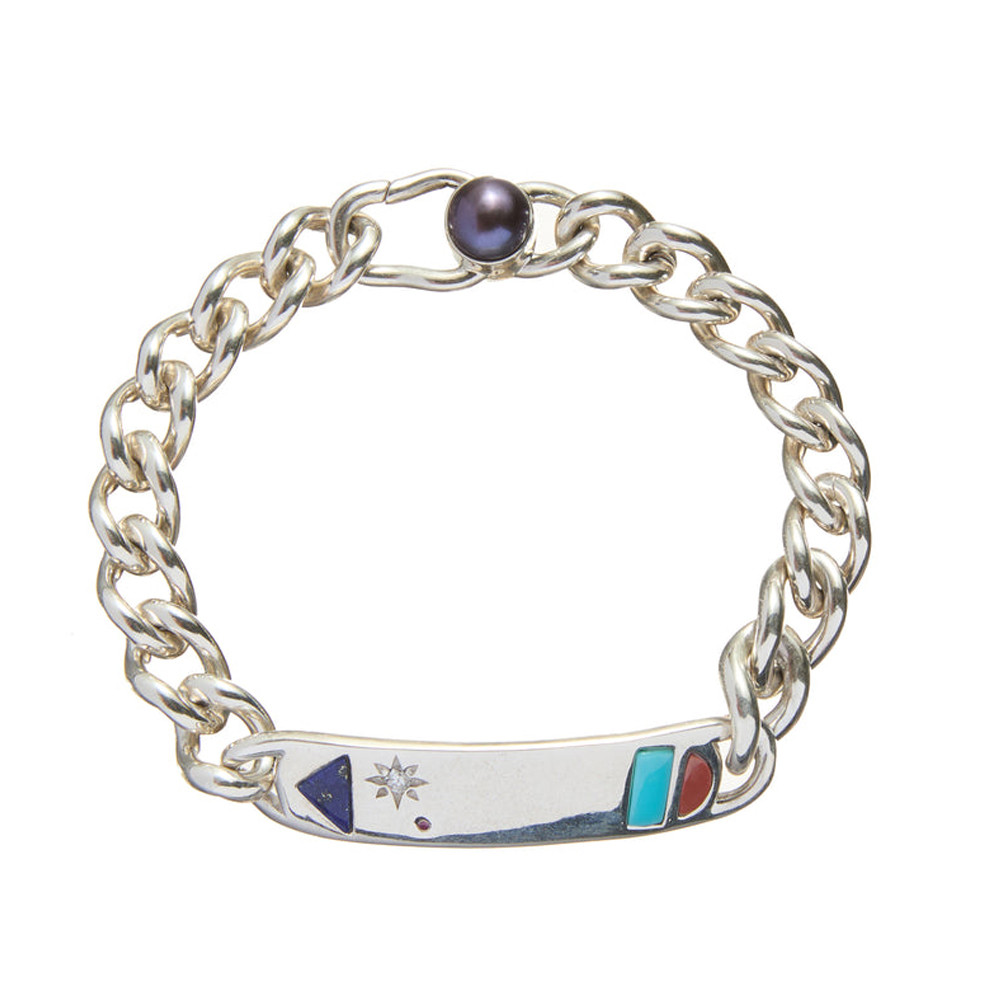 Bidziil Inlay Curb Chain Bracelet in Silver, Scosha, tomfoolery