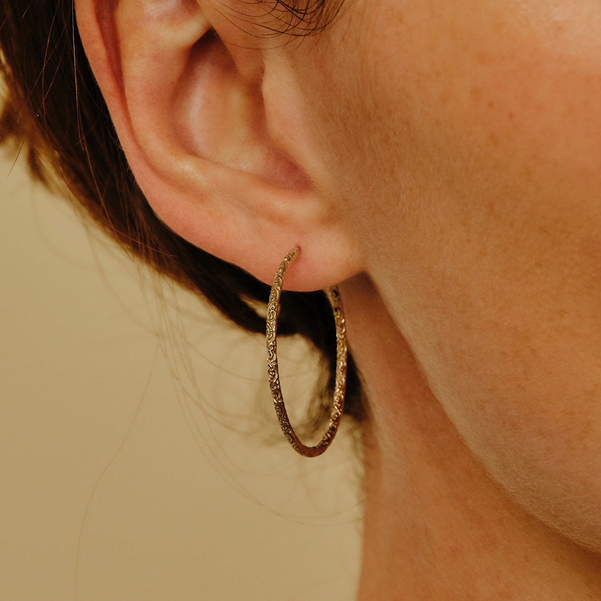 Gold Round Engraved Hoop - Tomfoolery London