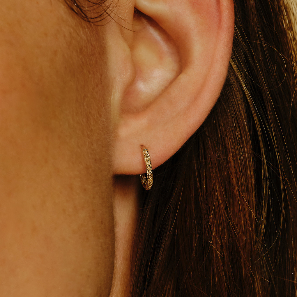 Gold Round Engraved Hoop - Tomfoolery London