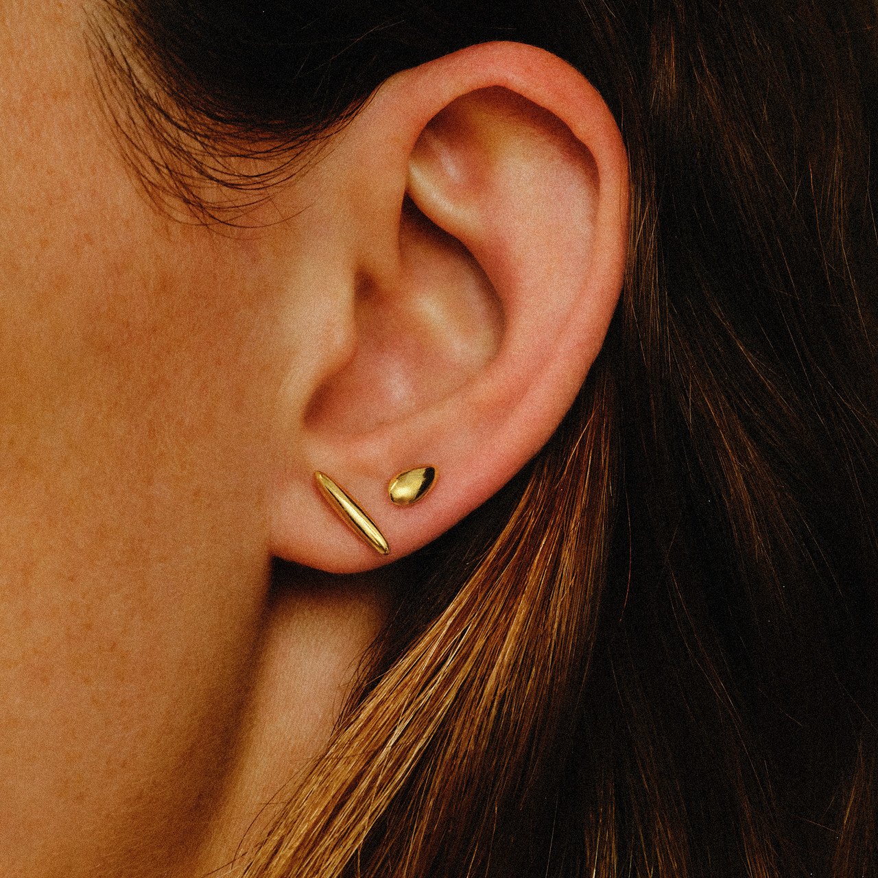 Gold Long Pebble Studs - Tomfoolery London