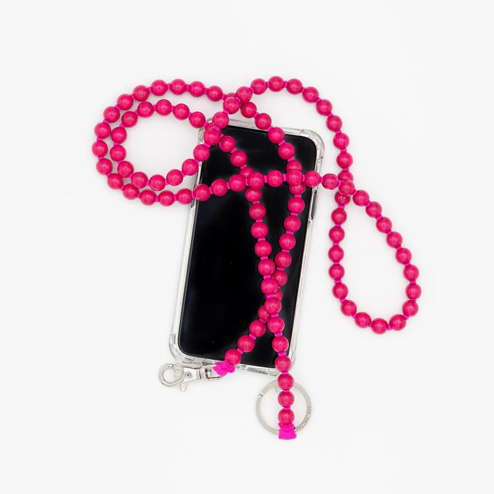 iPhoneアクセサリー na Pink Perlen Wooden Beaded iPhone Necklace & Keychain - Tomfoolery