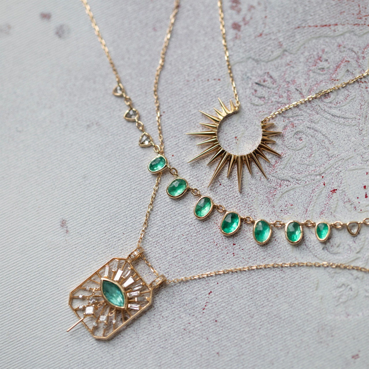 One-Of-A-Kind Multi Emerald Diamond Necklace Tomfoolery London