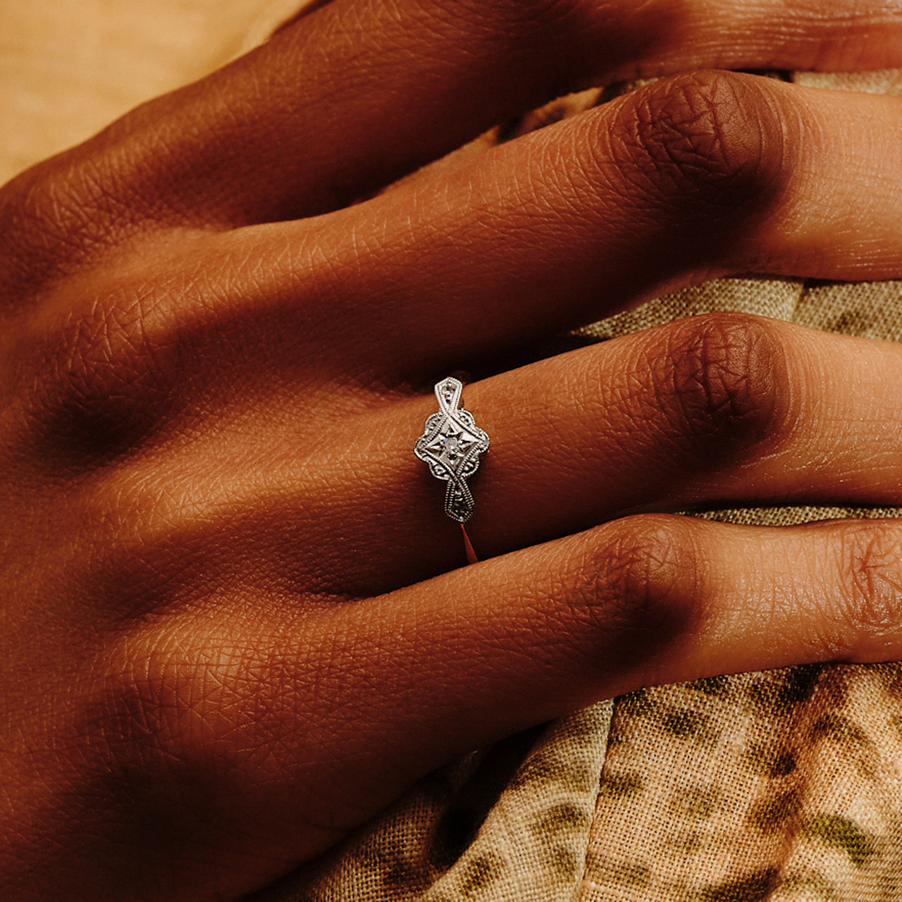 Gold Platinum Engraved Milgrain Ring Tomfoolery London