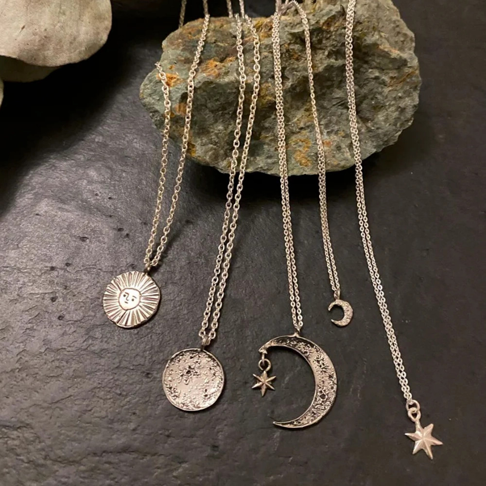 Silver Crescent Moon Star Pendant Tomfoolery London