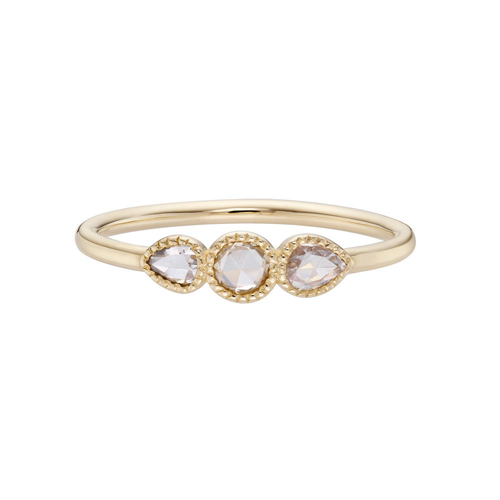 TRIO Trio Round & Pear Rose Cut White Diamond Ring - Tomfoolery London