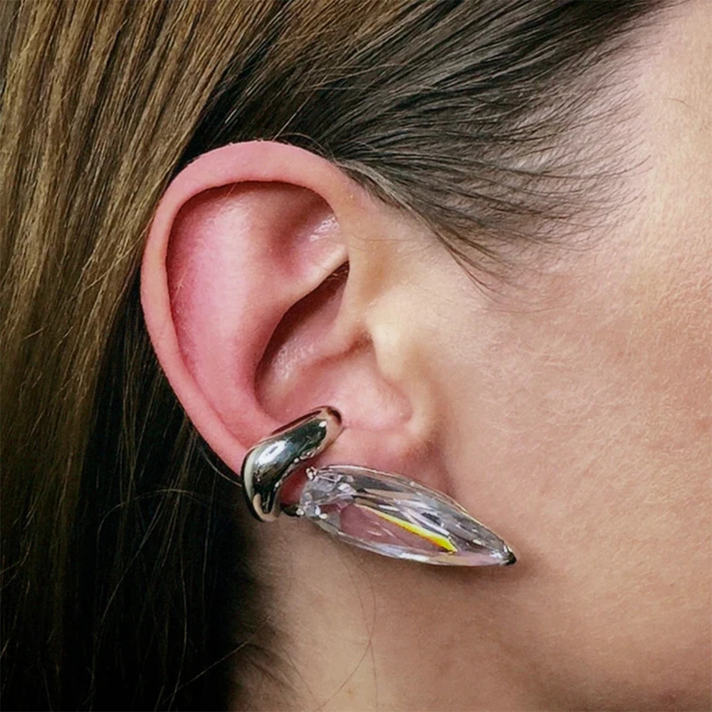 Silver Clear Crystal Sharp Alien Ear Cuff - Tomfoolery London