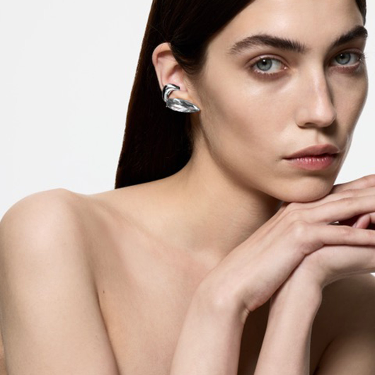 Silver Clear Crystal Sharp Alien Ear Cuff - Tomfoolery London
