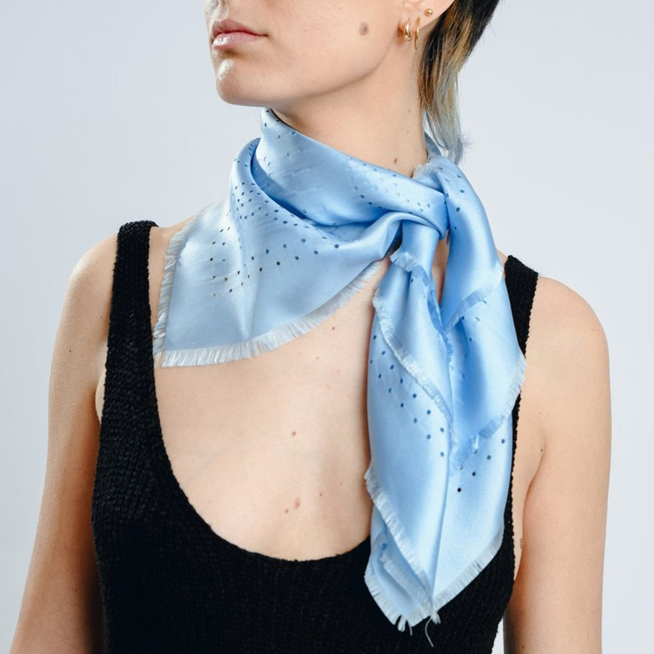 Silk Openwork Bandana Scarf Blue Tomfoolery London