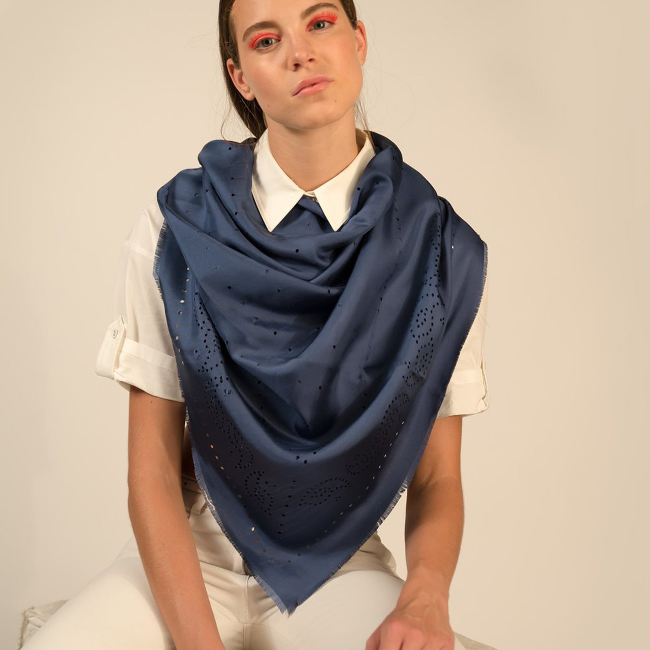 Silk Openwork Scarf Light Grey Tomfoolery London1