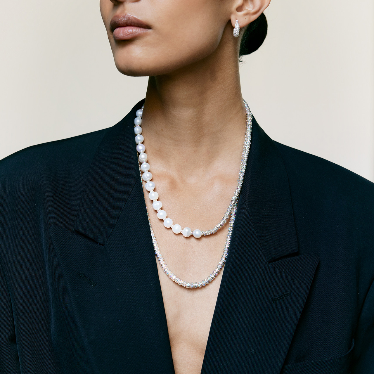 Paris Pearl Silver Crystal Necklace Tomfoolery London