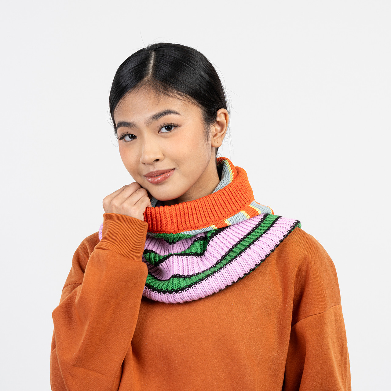 Zipper Stripe Knit Hood in Poppy Stone Blue - Tomfoolery London