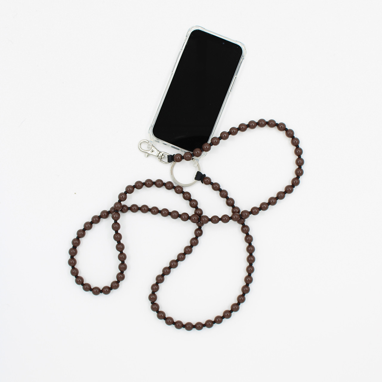 Brown & Black Perlen Wooden Beaded iPhone Necklace & Keychain