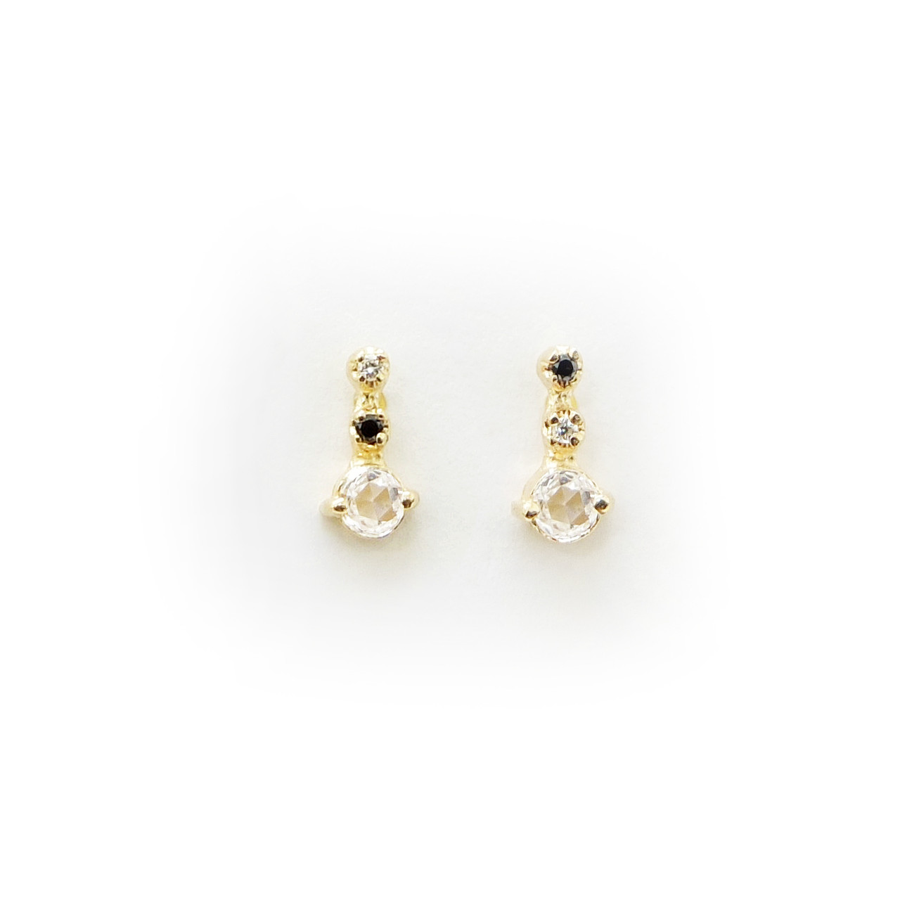 n+a New York, Single Three Diamond & 14ct Yellow Gold Stud Earrings, Tomfoolery