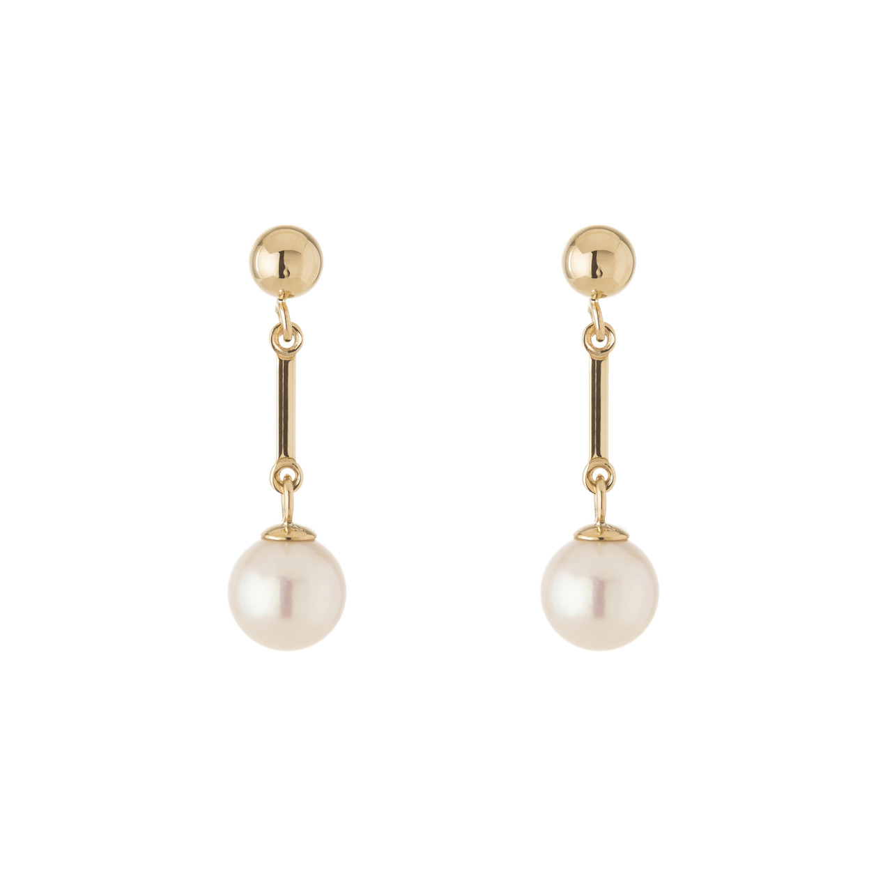 tf Pearls, 9ct Yellow Gold Ball & Pearl Drop Earrings, Tomfoolery