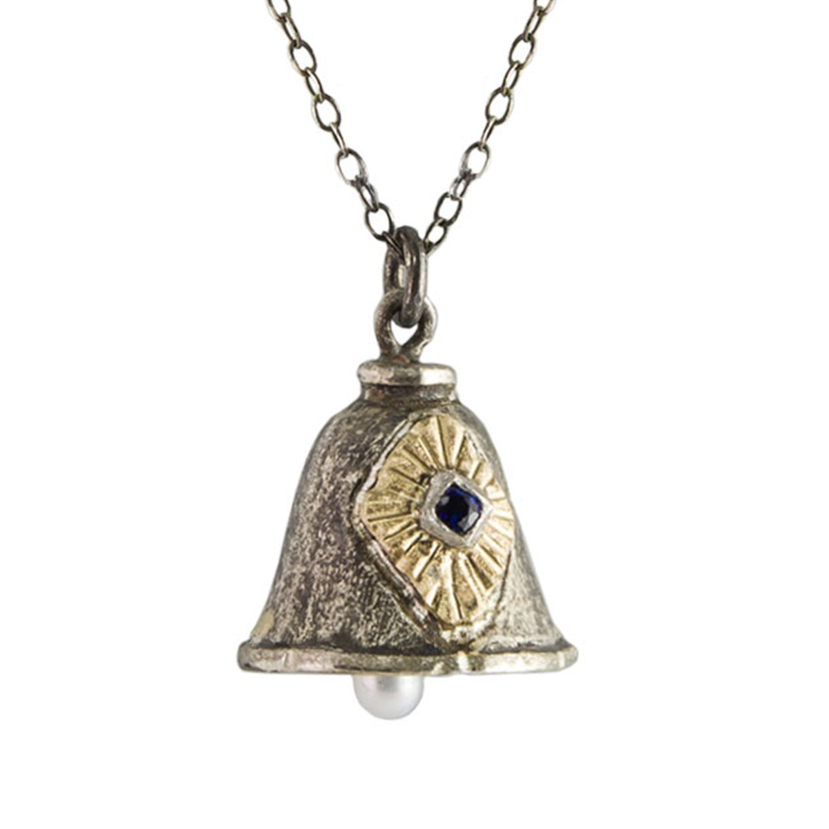 Franny E,  'The Bells We Heard In Paris' Diamond Blue Sapphire & Pearl Pendant, tomfoolery