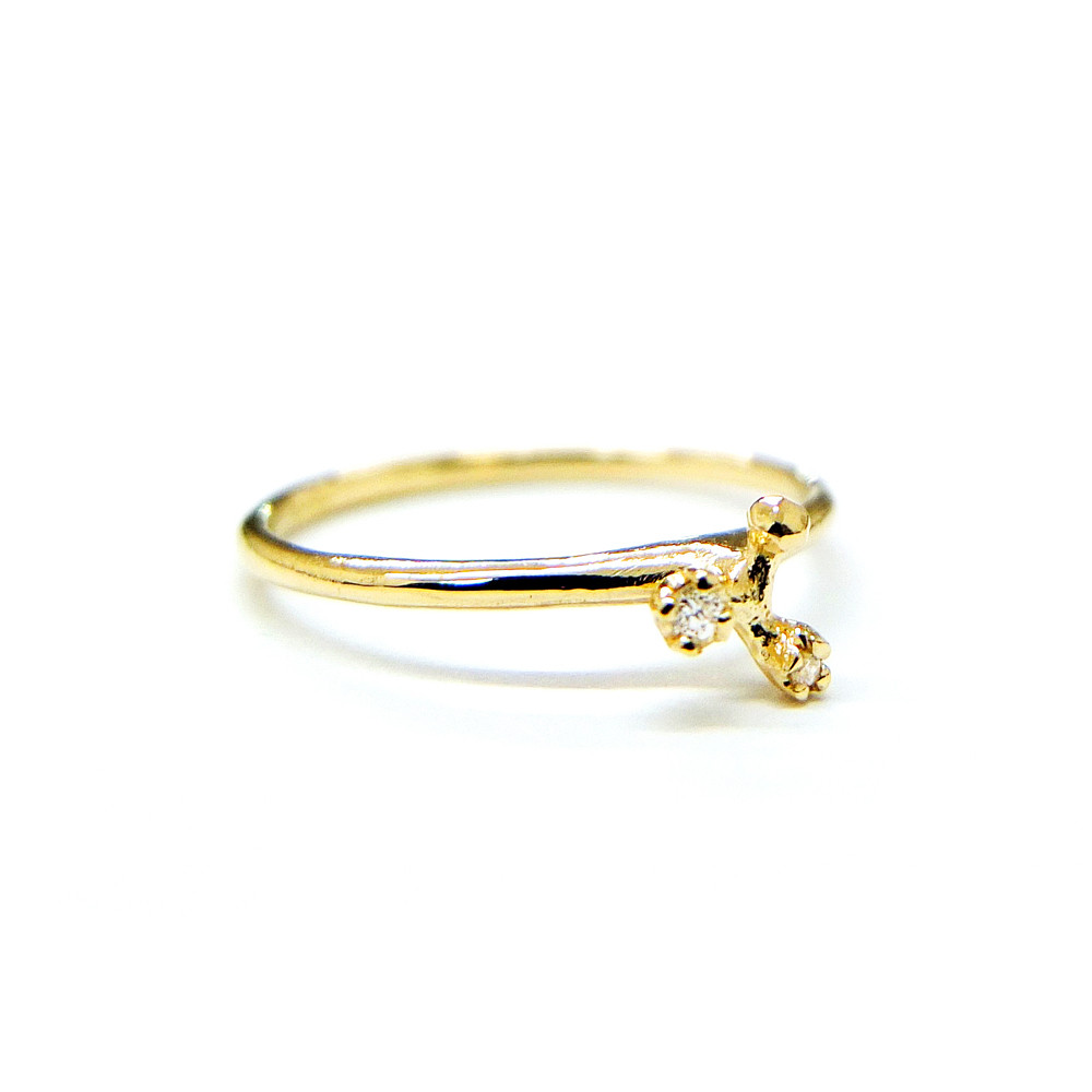 n+a New York, Two Diamond & 14ct Yellow Gold Tripod Ring, Tomfoolery