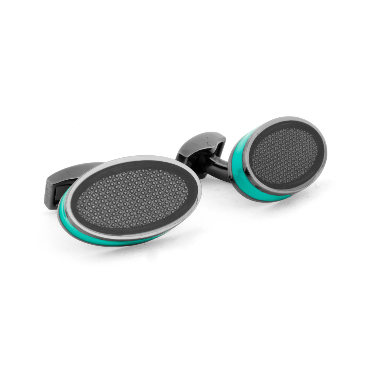 Tateossian, Oval Blue & Black Rhodium Cufflinks, Tomfoolery