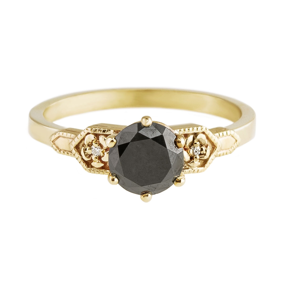 Meadowlark, Black Diamond & 9ct Yellow Gold Ring, Tomfoolery