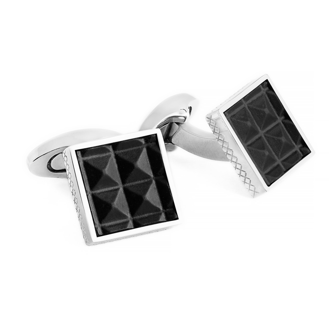 Tateossian, Black Leather Pyramid Cufflinks, Tomfoolery