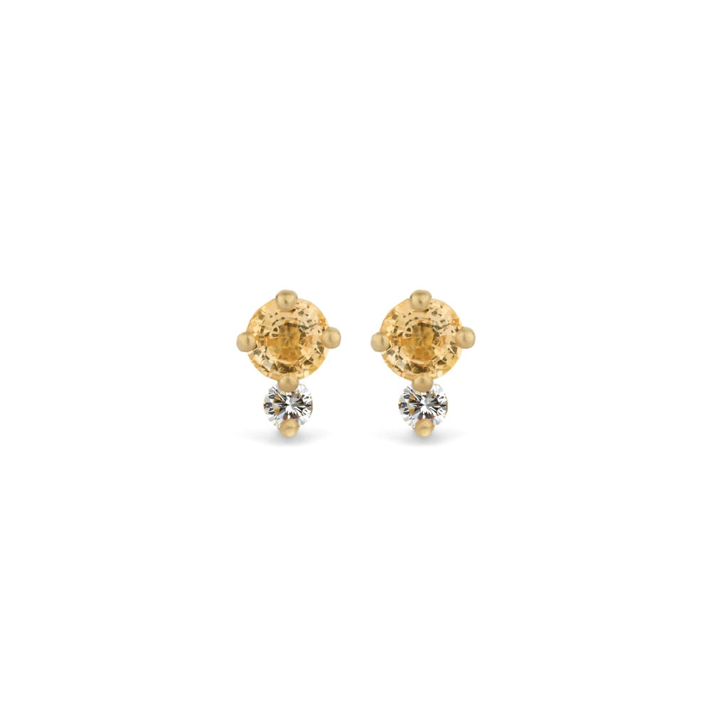 Shimell & Madden, Round Duo Sapphire & Diamond Dawn Earrings in 18ct Yellow Gold, Tomfoolery