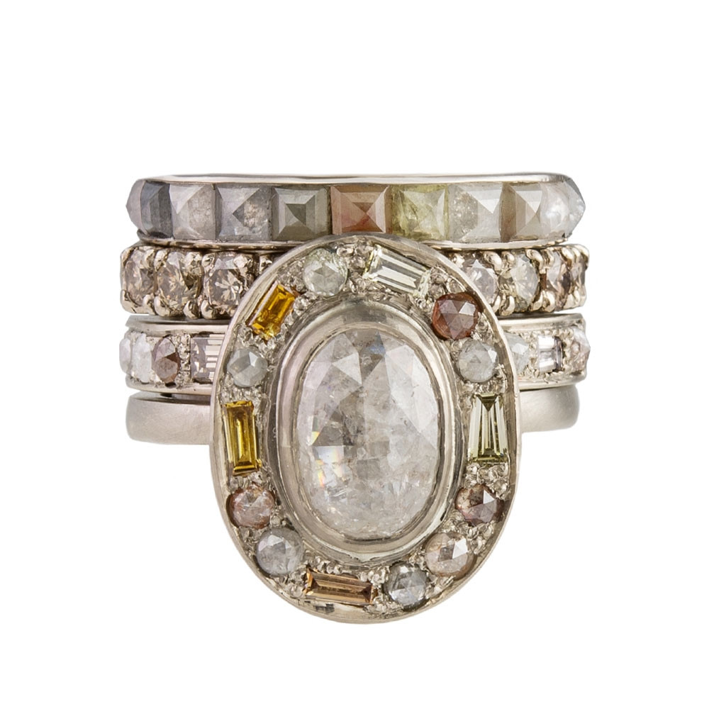 Mia Chicco: Champagne Diamond & 18ct White Gold Rustic Half Eternity Ring, Tomfoolery