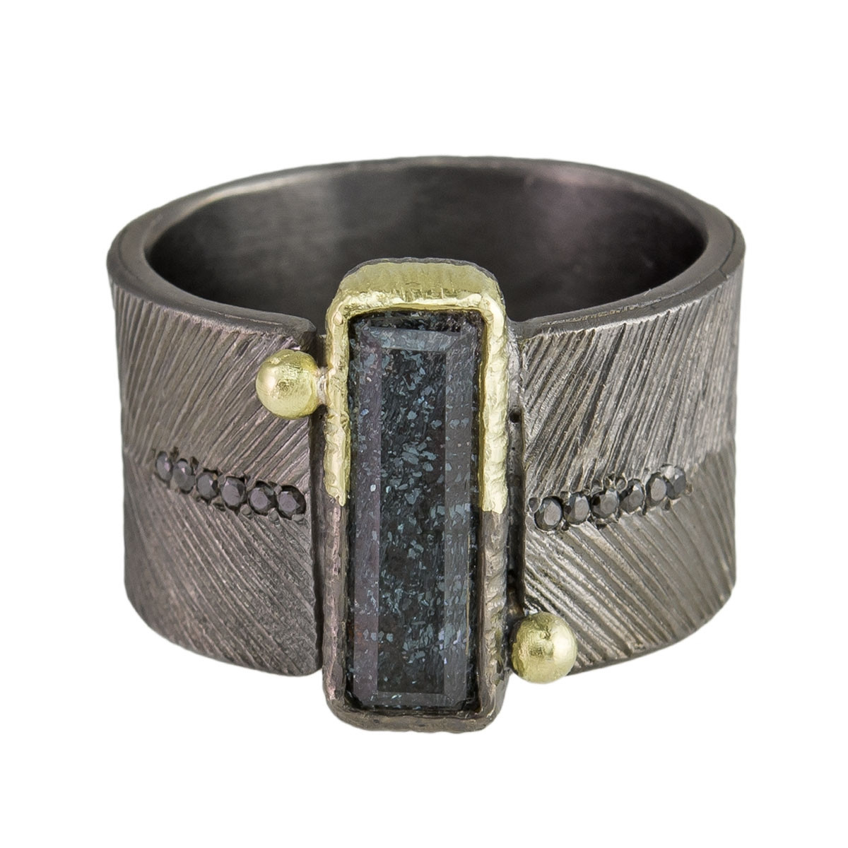 Maria Frantzi, One of a Kind 'Silver, 18ct Yellow Gold, Hematite & Black Spinel' Art Ring, Tomfoolery