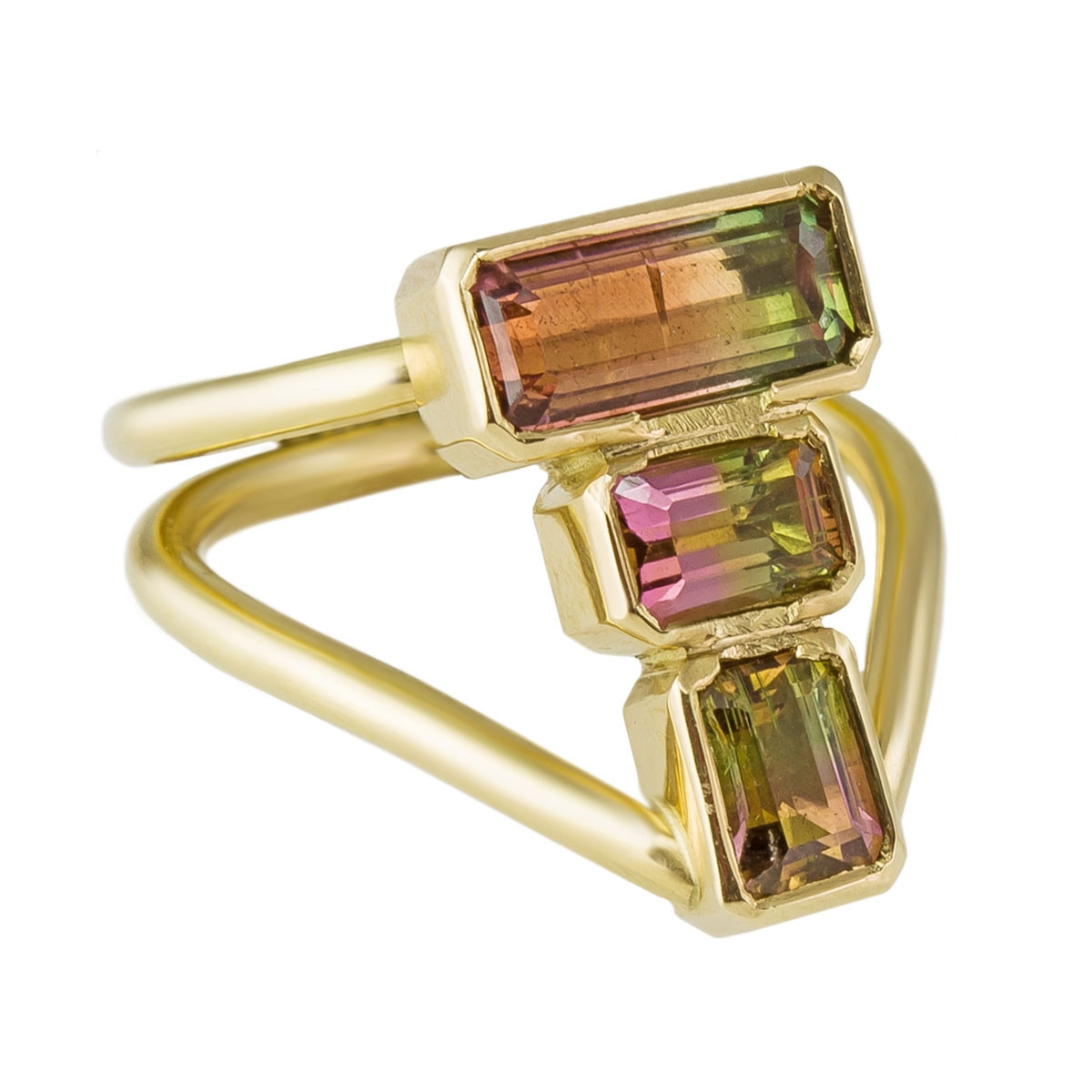 One of a Kind '18ct Yellow gold & Watermelon Tourmaline' Art Ring,  Max Danger, Tomfoolery