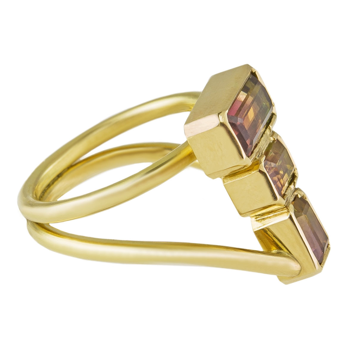 One of a Kind '18ct Yellow gold & Watermelon Tourmaline' Art Ring,  Max Danger, Tomfoolery