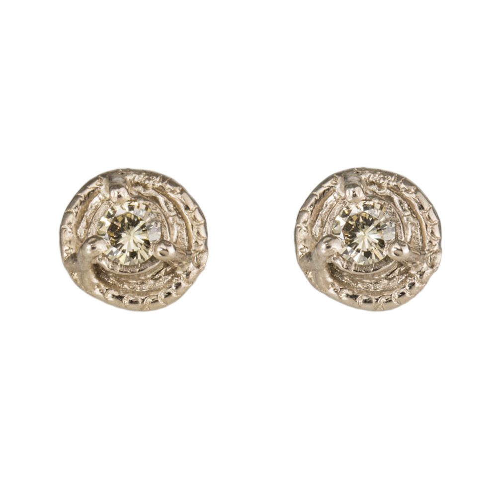 Mia Chicco: Champagne Diamond & 18ct White Gold Rustic Stud Earrings, Tomfoolery