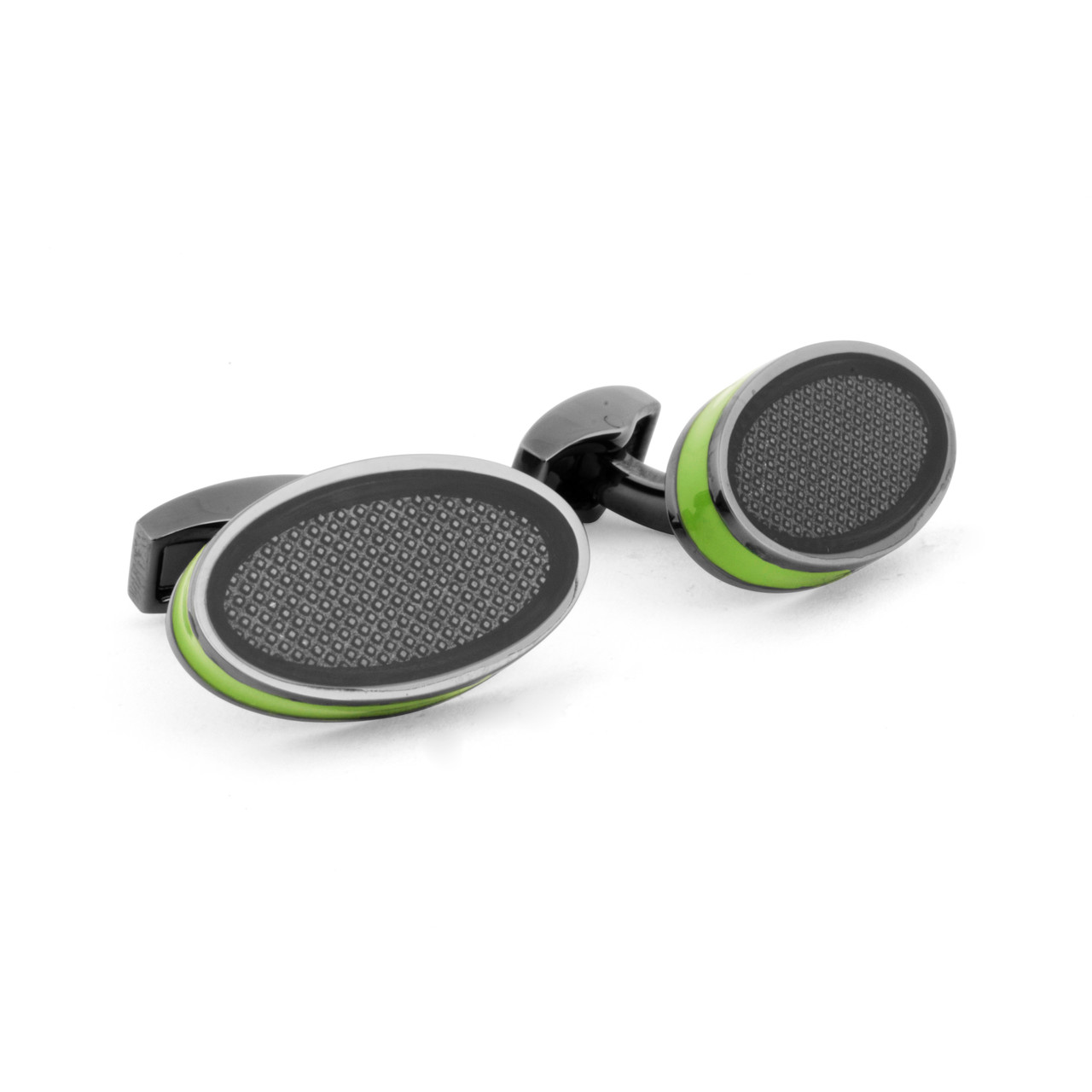 Tateossian, Oval Green & Black Rhodium Cufflinks, Tomfoolery