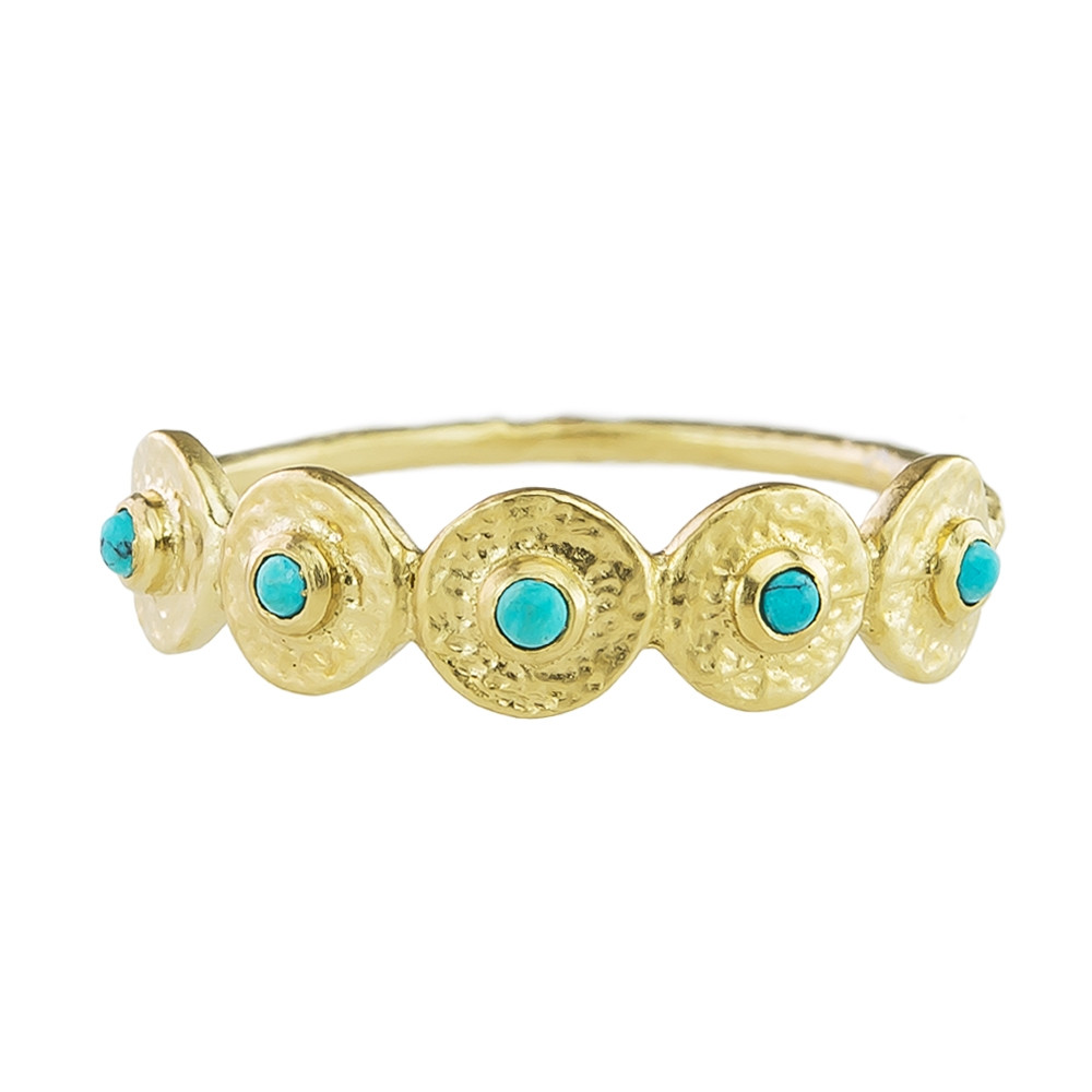 Turquoise 24ct Gold Plated Disc Ring - Tomfoolery London