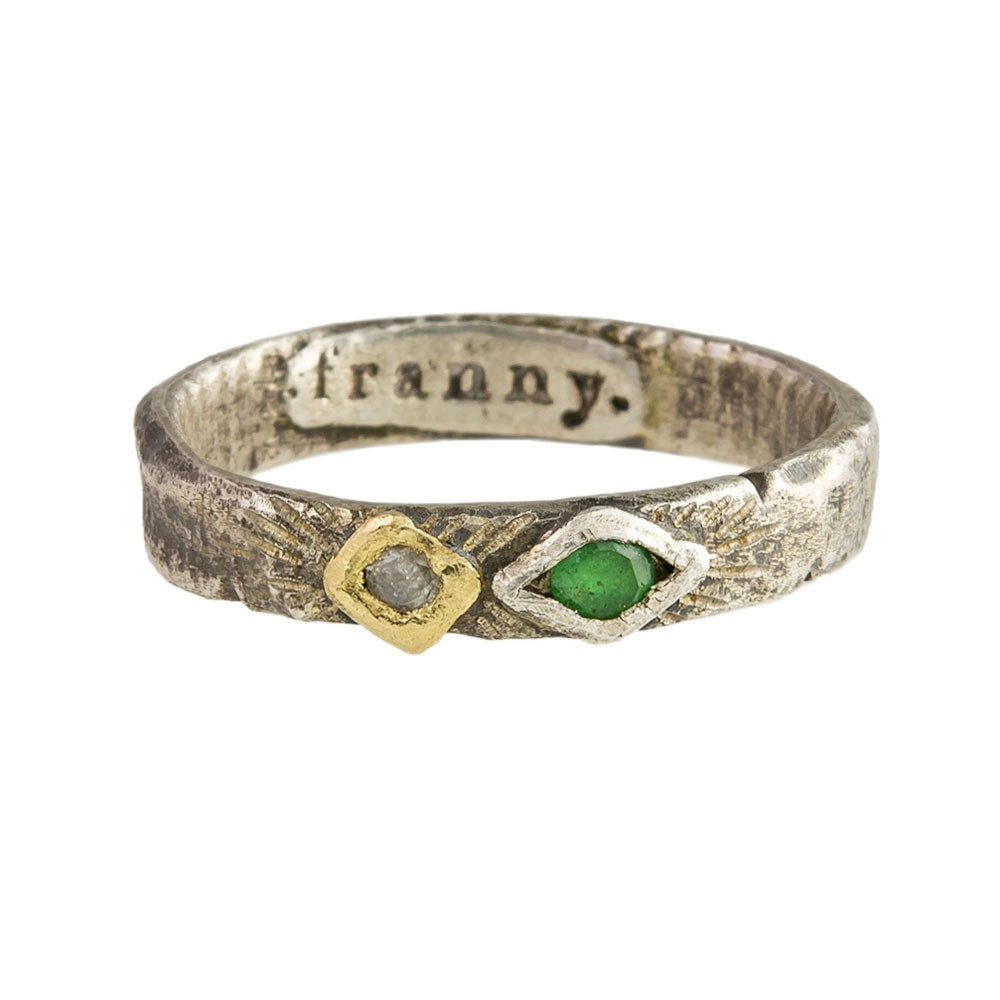 Franny E: Emerald & Diamond Ring In Sterling Silver & 14ct Gold, tomfoolery